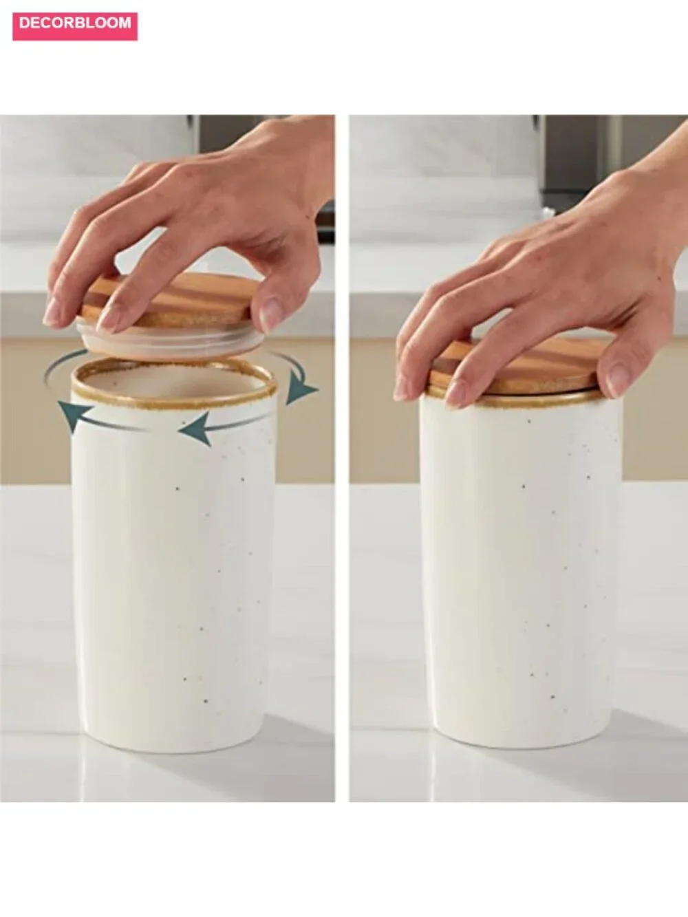 Ceramic Canister Set with Bamboo Lids - 3 Piece Kitchen Food Storage